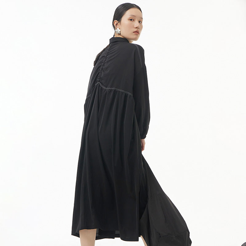 Fashionable loose and slim oversize women's dress with bright line decoration