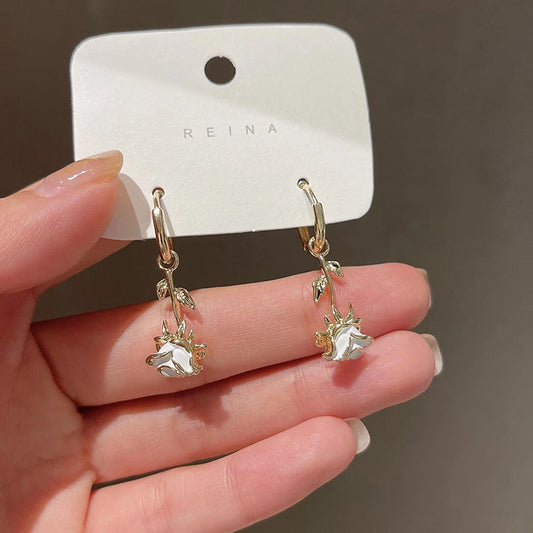 Long elegant rose earrings