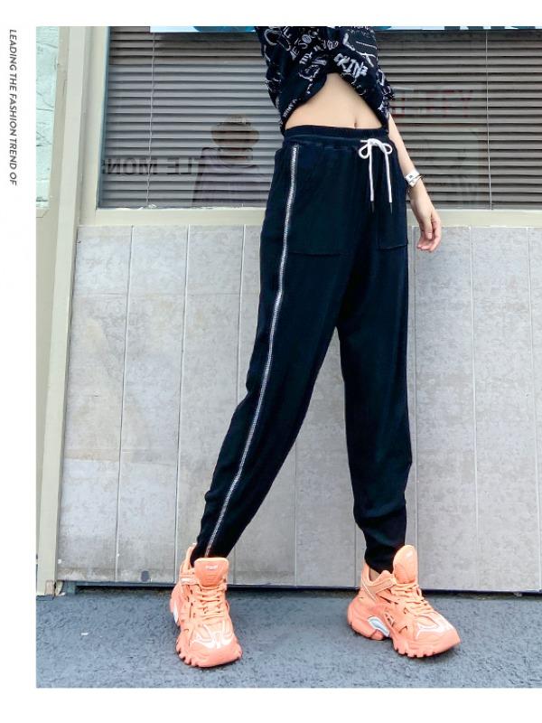 Plus Size Loose Lac-Up Zipper Sports Pants