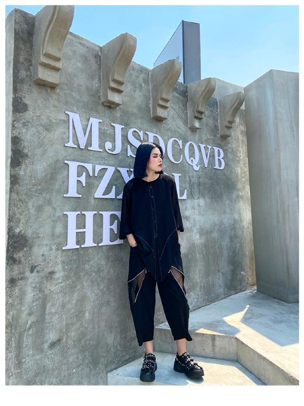 Plus Size Loose Chiffon Solid Split-Joint Blouse