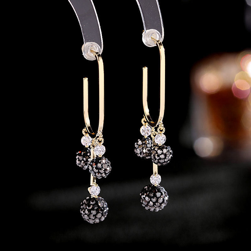 Long full diamond Ball Earrings