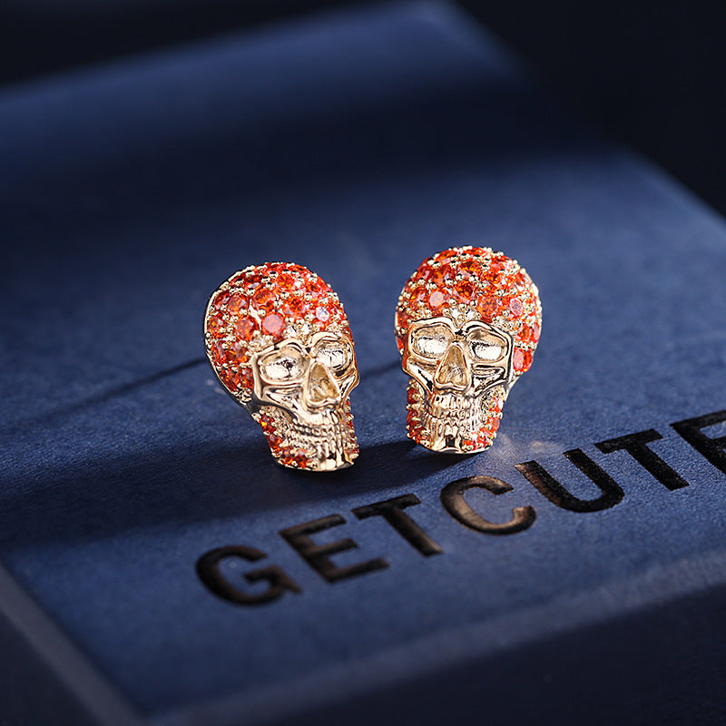 S925 silver inlaid zircon skull earrings