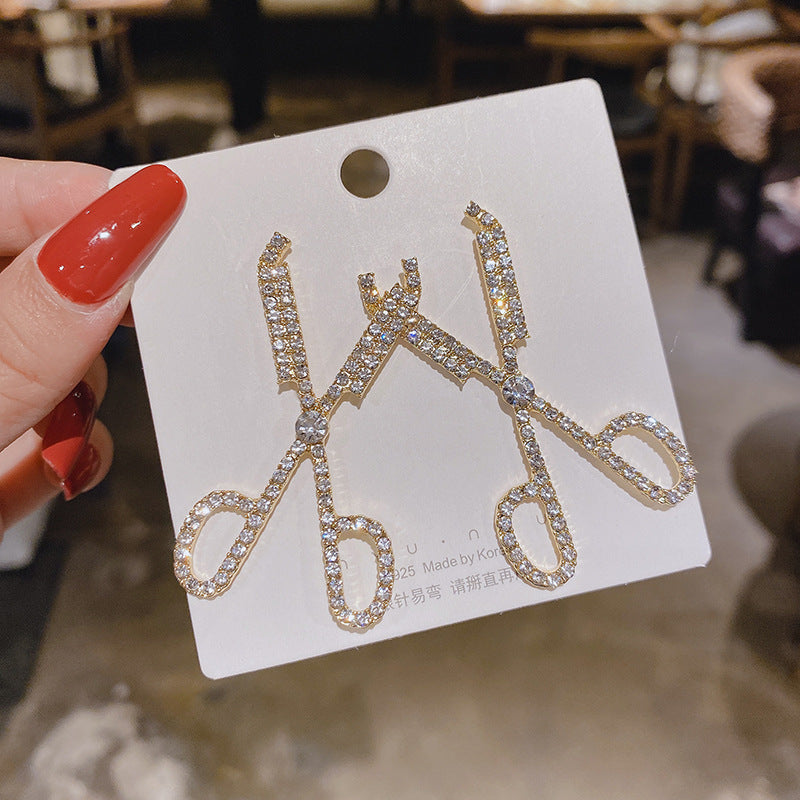 Wholesale fashion full drill scissors Earrings