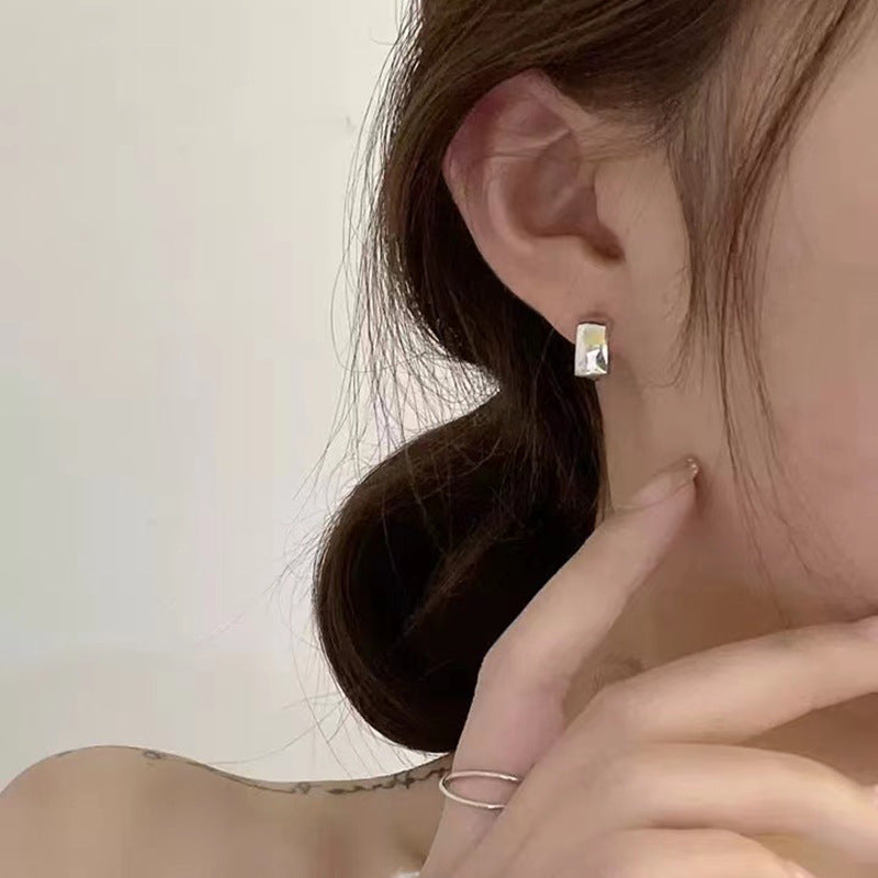 S925 silver pin simple metal cropped geometric earrings