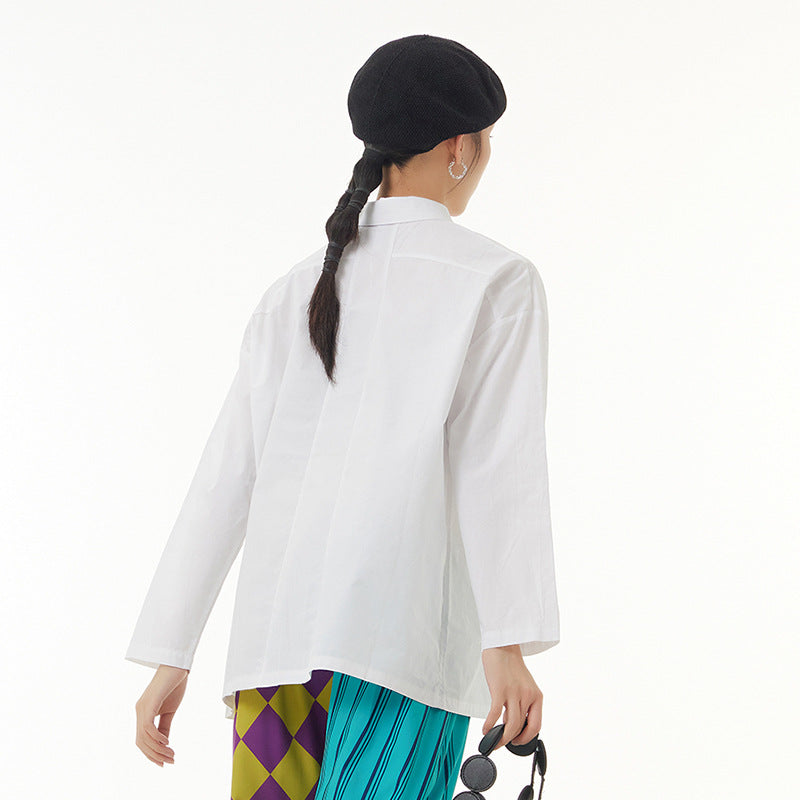 Oversized Women's Loose Slim Top Irregular Layered Design Long Sleeve Shirt