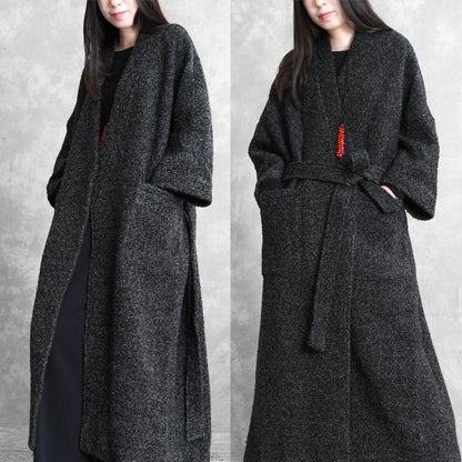 Plus Size - Simple V-neck Thermal Autumn Winter Woolen Coat
