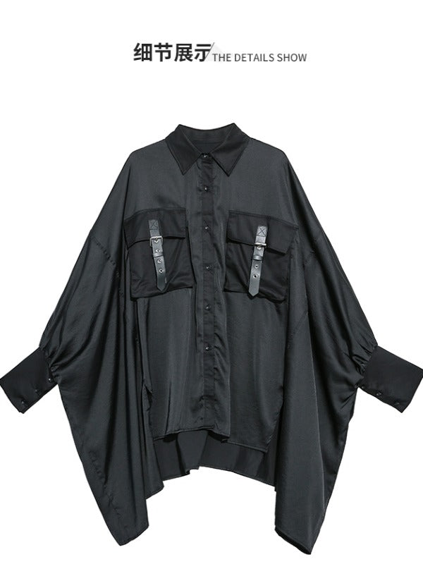 Black Loose Cropped Bat Sleeve Shirt