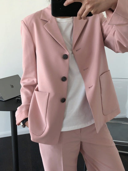 Loose Solid Casual Blazer Lapel Outwear