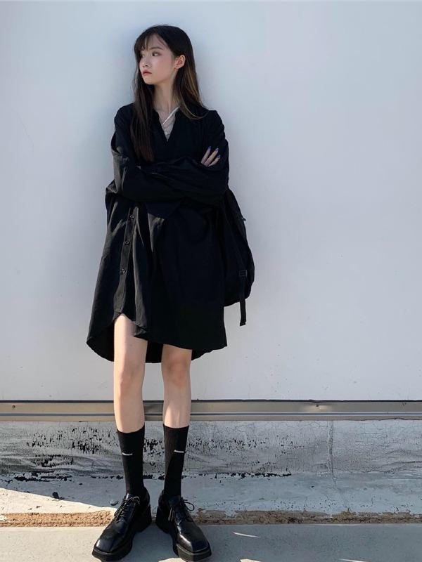 Original Solid Irregularity Shirt Dress