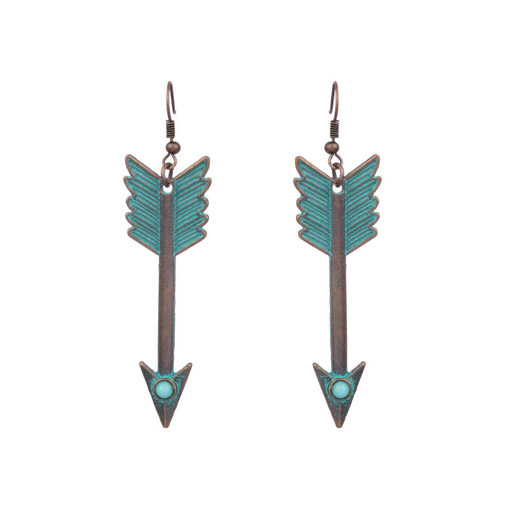 Retro earrings geometric turquoise tassel earrings