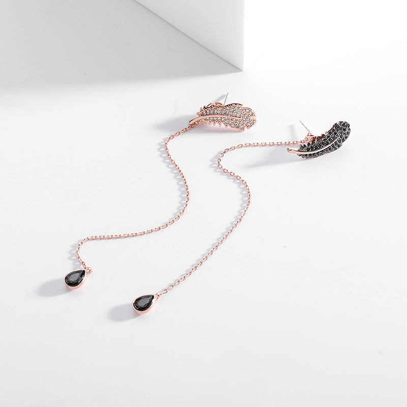 AB asymmetric feather tassel Drop Earrings