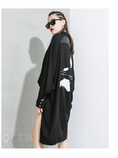 Loose Print Shirt Cropped Lapel Shirt