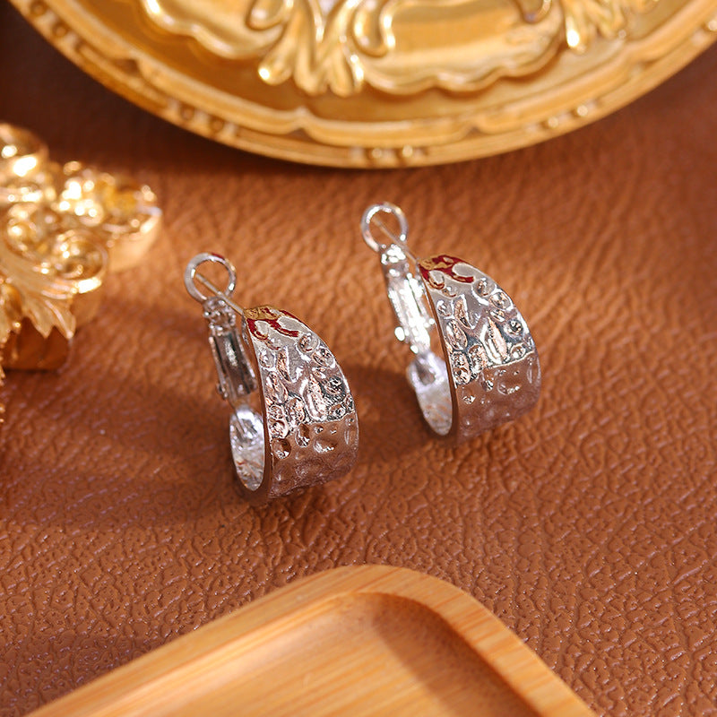 S925 silver needle simple metal texture fashion earrings