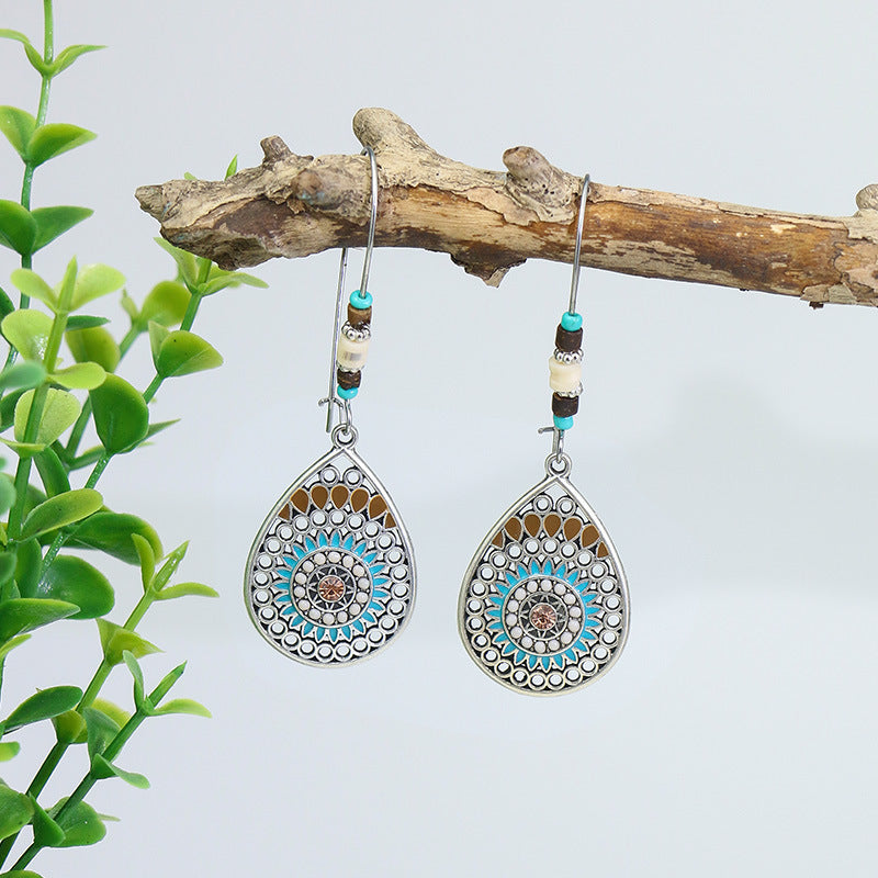 Alloy earrings openwork leaf turquoise earrings