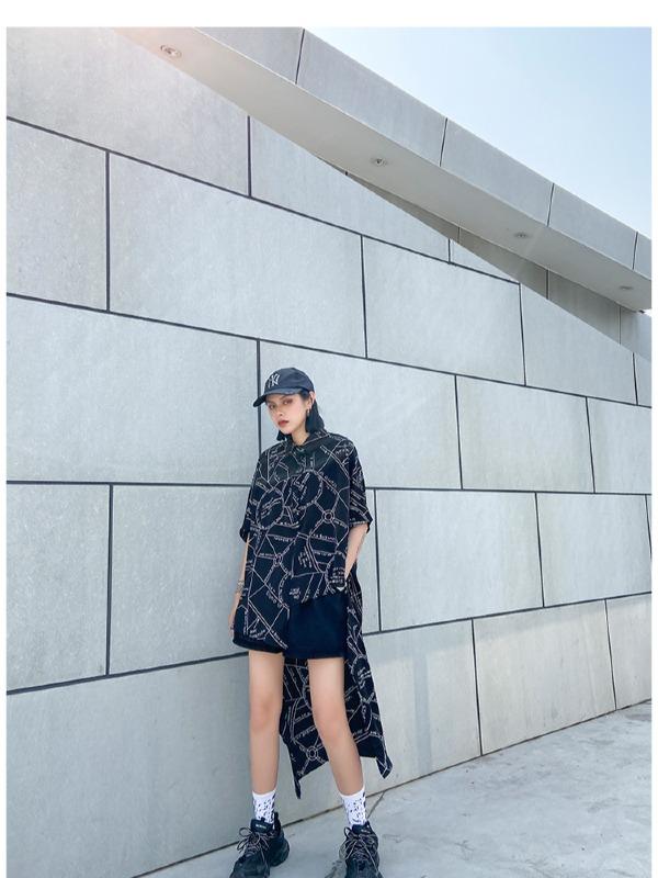 Printed High-Low Lapel Blouse