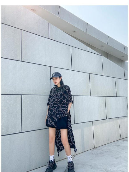 Printed High-Low Lapel Blouse