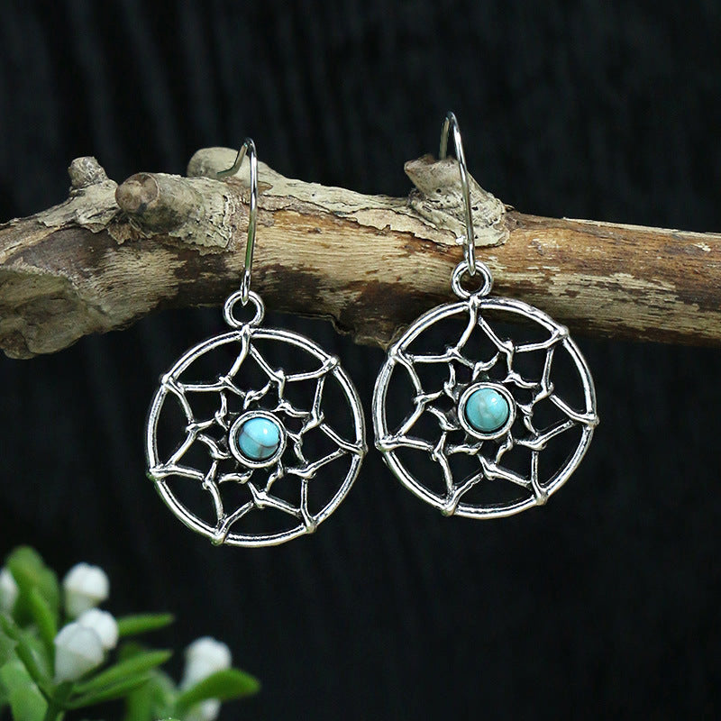 Silver geometric metal turquoise earrings