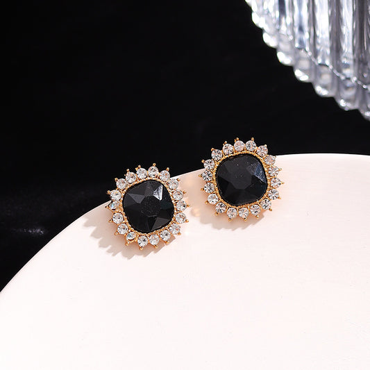 S925 silver needle simple geometric square earrings