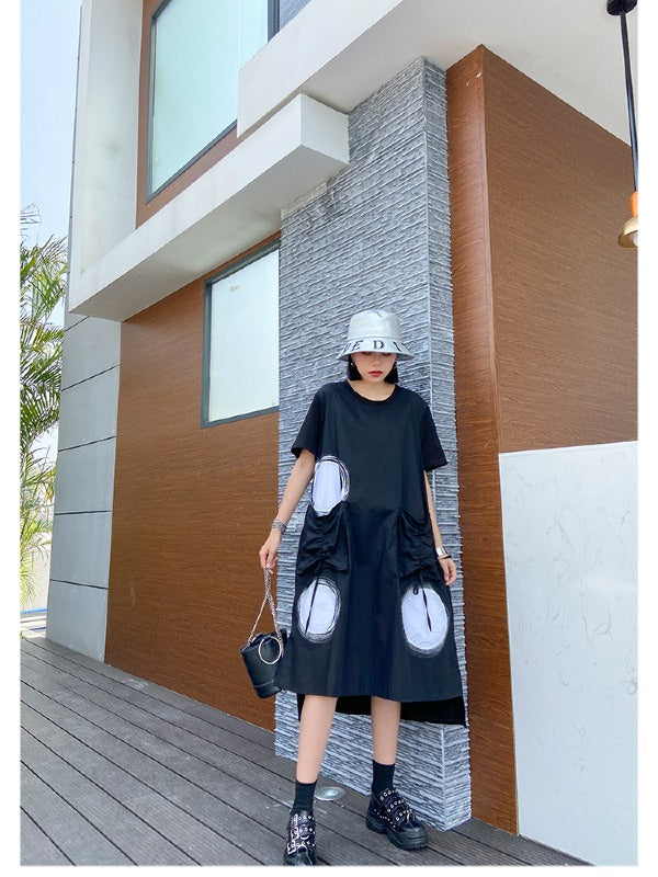 LOOSE POLKA-DOT ROUND-NECK LONG DRESS