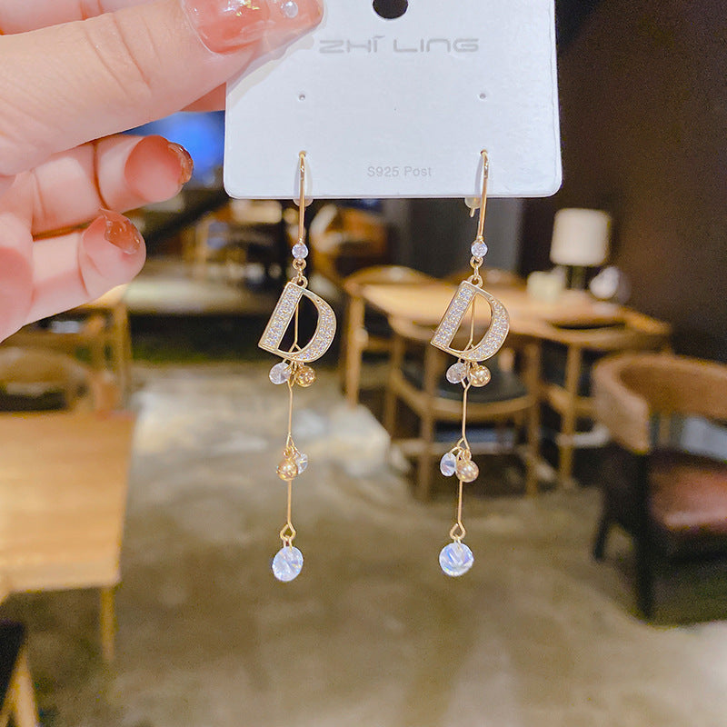 WHOLESALE zircon d letter tassel earrings
