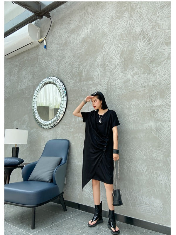 LOOSE CROPPED RUFFLED THIN MIDI DRESS