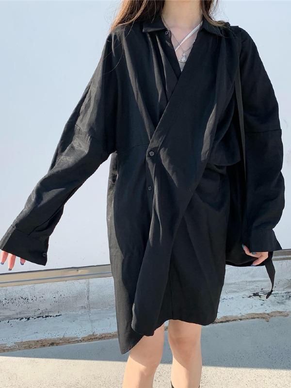 Original Solid Irregularity Shirt Dress