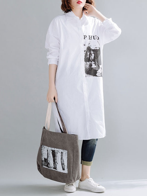 Loose Letter Print Long Shirt