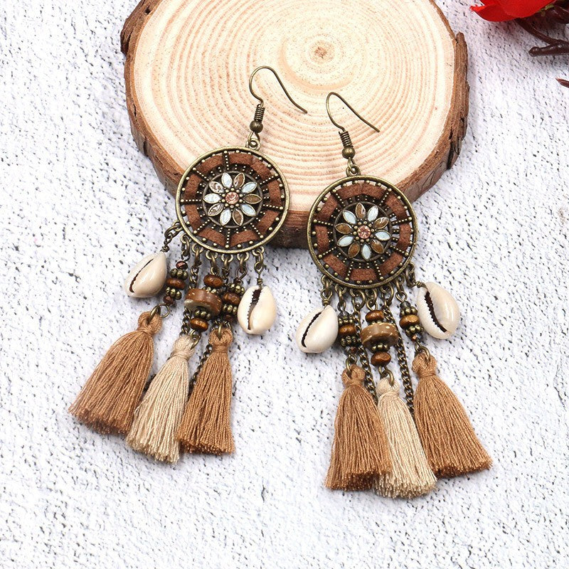 Bohemian fashion flower tassel earrings