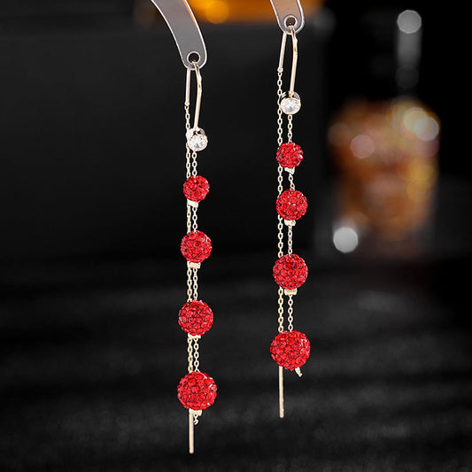 Long tassel full diamond Ball Earrings