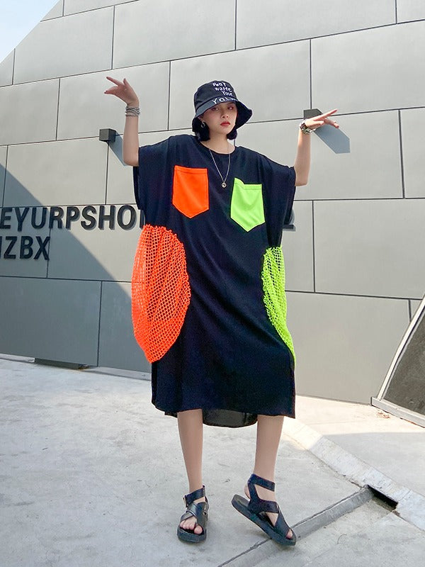 CHIFFON CONTRAST COLOR ASYMMETRIC LONG BLOUSE