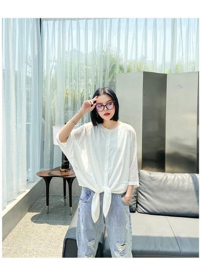 Plus Size Loose Chiffon Solid Split-Joint Blouse