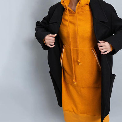 Hoodie Drawstring Winter Long Sleeve Midi Dress
