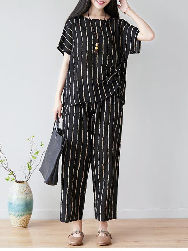 SUMMER NEW OVERSIZE STRIPED CASUAL PANTS SUIT - Zebrant