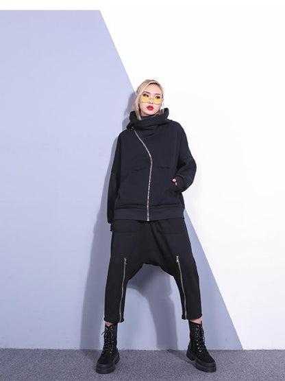 LOOSE BOYFRIEND STYLE ZIPPER HOODIE OUTWEARS