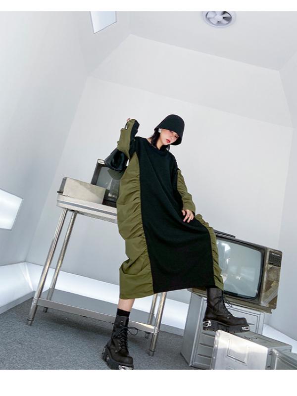 SPLICING PLEATED LOOSE MAXI DRESS - Zebrant