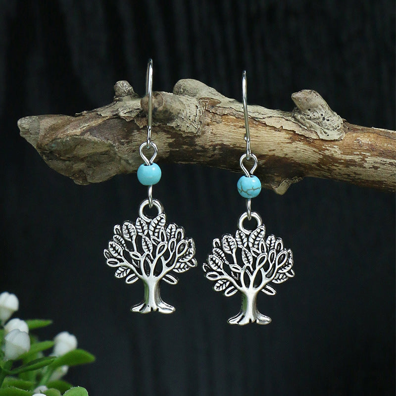 Silver geometric metal turquoise earrings