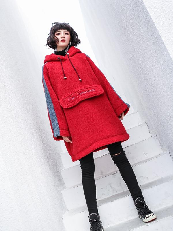 LOOSE EMBROIDERED WOOLEN MID-LENGTH HOODIE - Zebrant