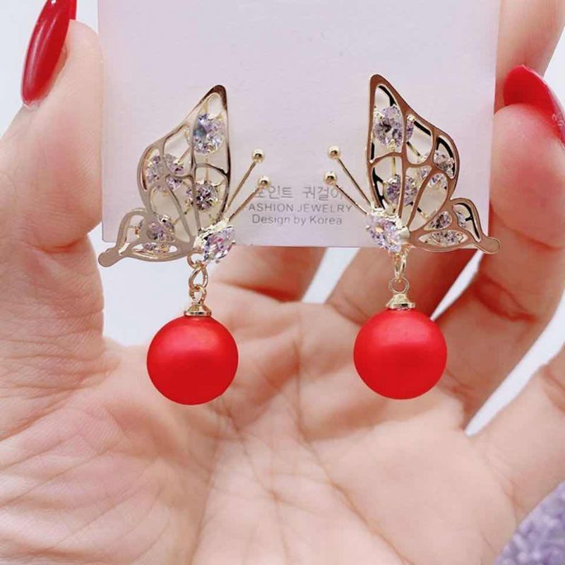 Red festive earrings