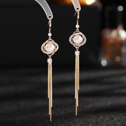 Tassel Earrings female set with zircon Pearl Earrings