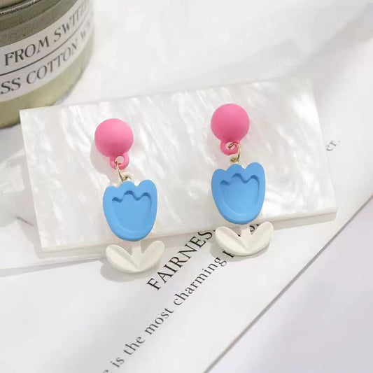 S925 Silver Needle Tulip Earrings Makaron Earrings