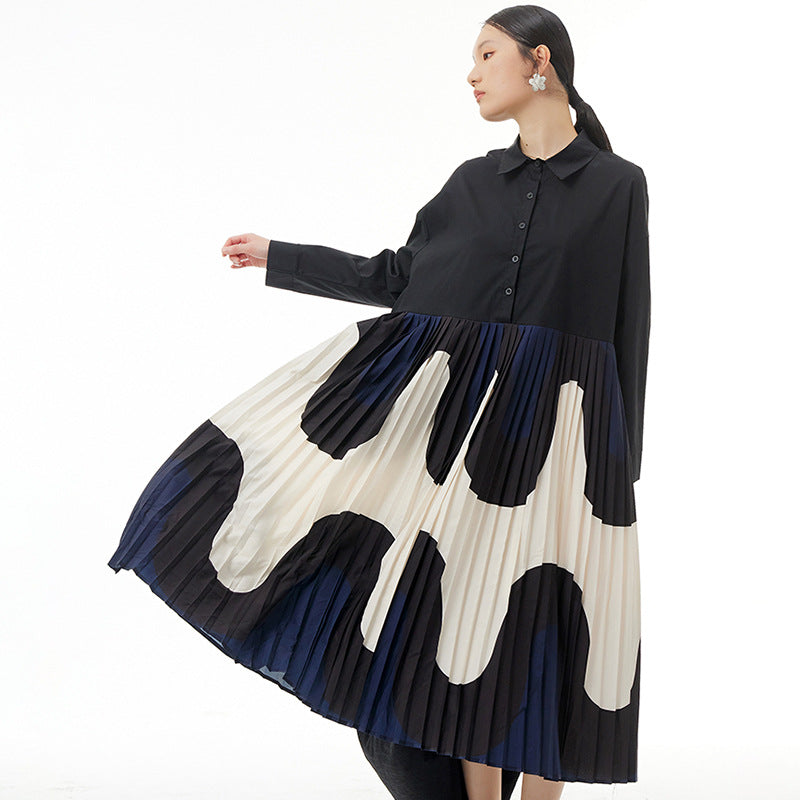 Oversized women's colorful floral pleated skirt with loose and thin temperament