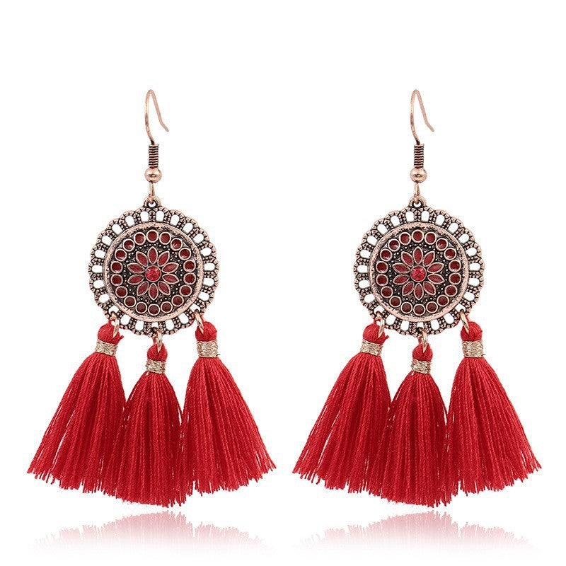 Fringed red earrings