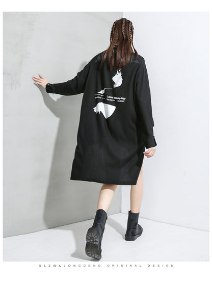 Loose Print Shirt Cropped Lapel Shirt