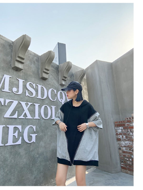 LOOSE SPLIT-JOINT HOODED COOL T-SHIRT