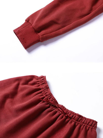 Autumn Spliced Crimson Sweatshirt And Calf Skirt