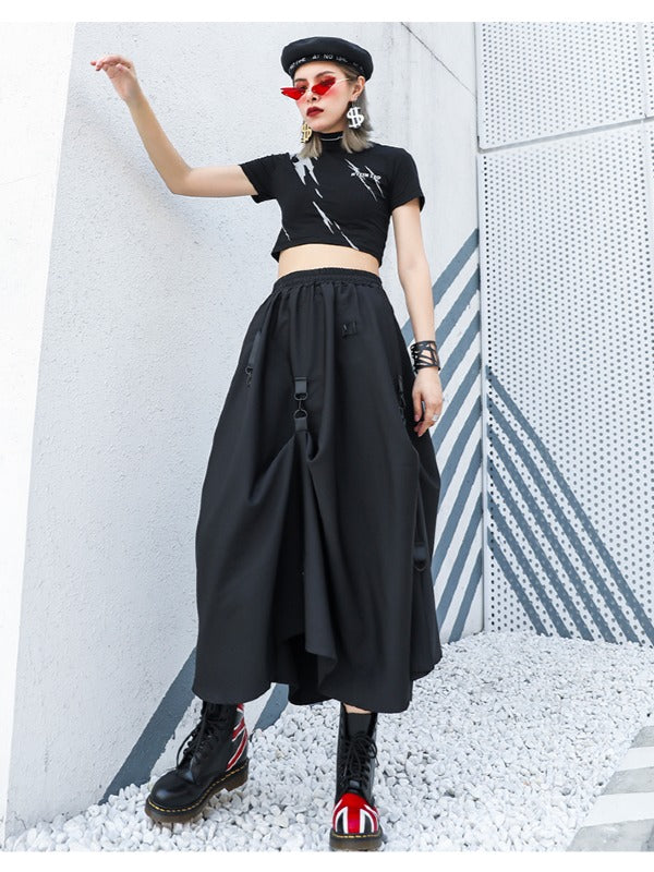 BLACK LOOSE EMPIRE A-LINE SKIRT