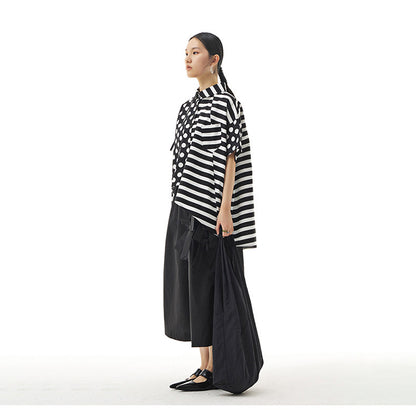 Oversized women's loose skinny top with striped irregular splicing top