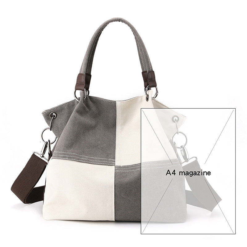 Casual women's canvas bag, trendy new splicing color contrast single shoulder women's bag