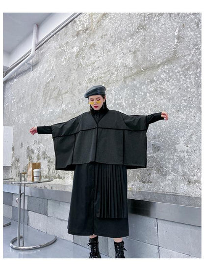 Two Pieces H-Line Split-Joint Lapel Cropped Blouse Dress+Vest Suits