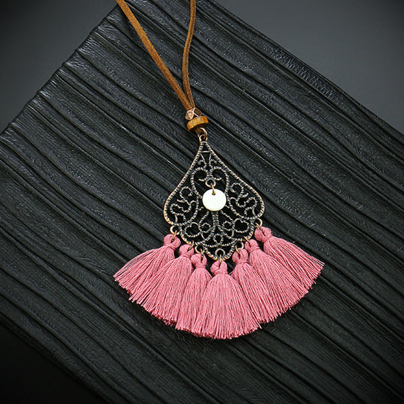 Geometric necklace bohemian tassel necklace